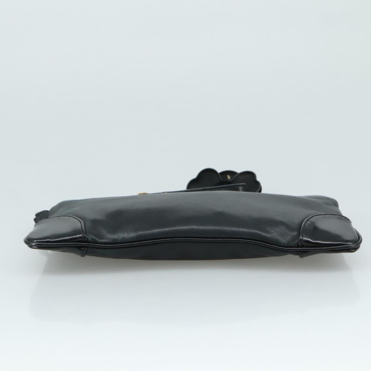 CHANEL Camelia Clutch Bag Lamb Skin Black Silver CC 108816