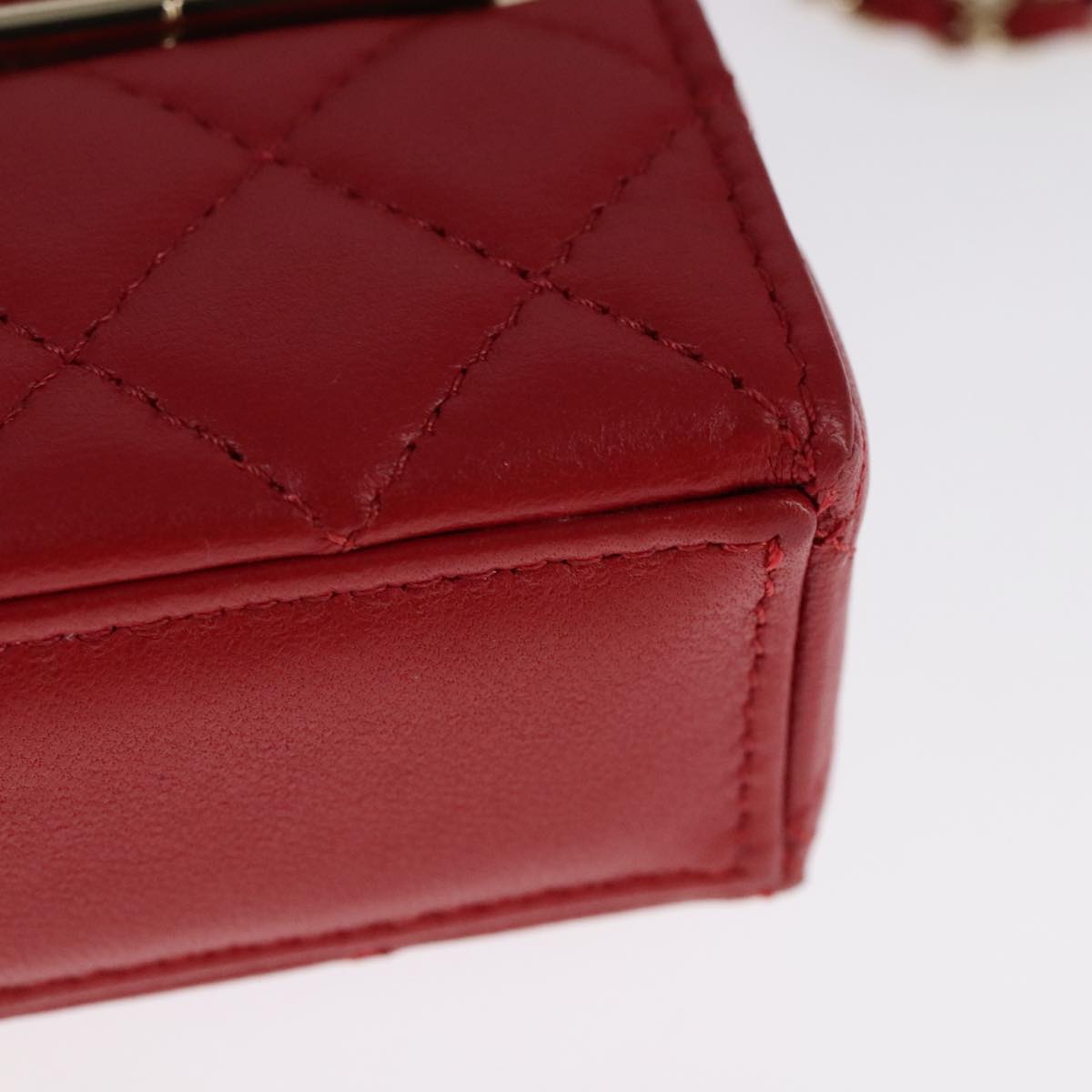 CHANEL Small Box Matelasse Chain Pouch Lamb Skin Red CC 108916A