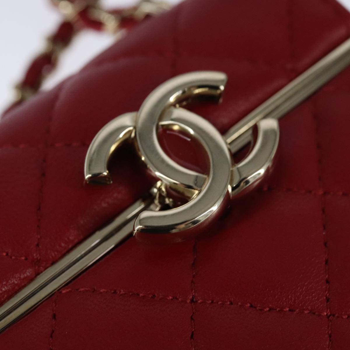 CHANEL Small Box Matelasse Chain Pouch Lamb Skin Red CC 108916A