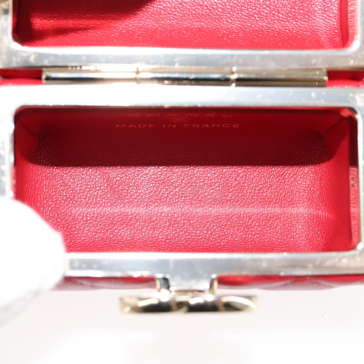 CHANEL Small Box Matelasse Chain Pouch Lamb Skin Red CC 108916A