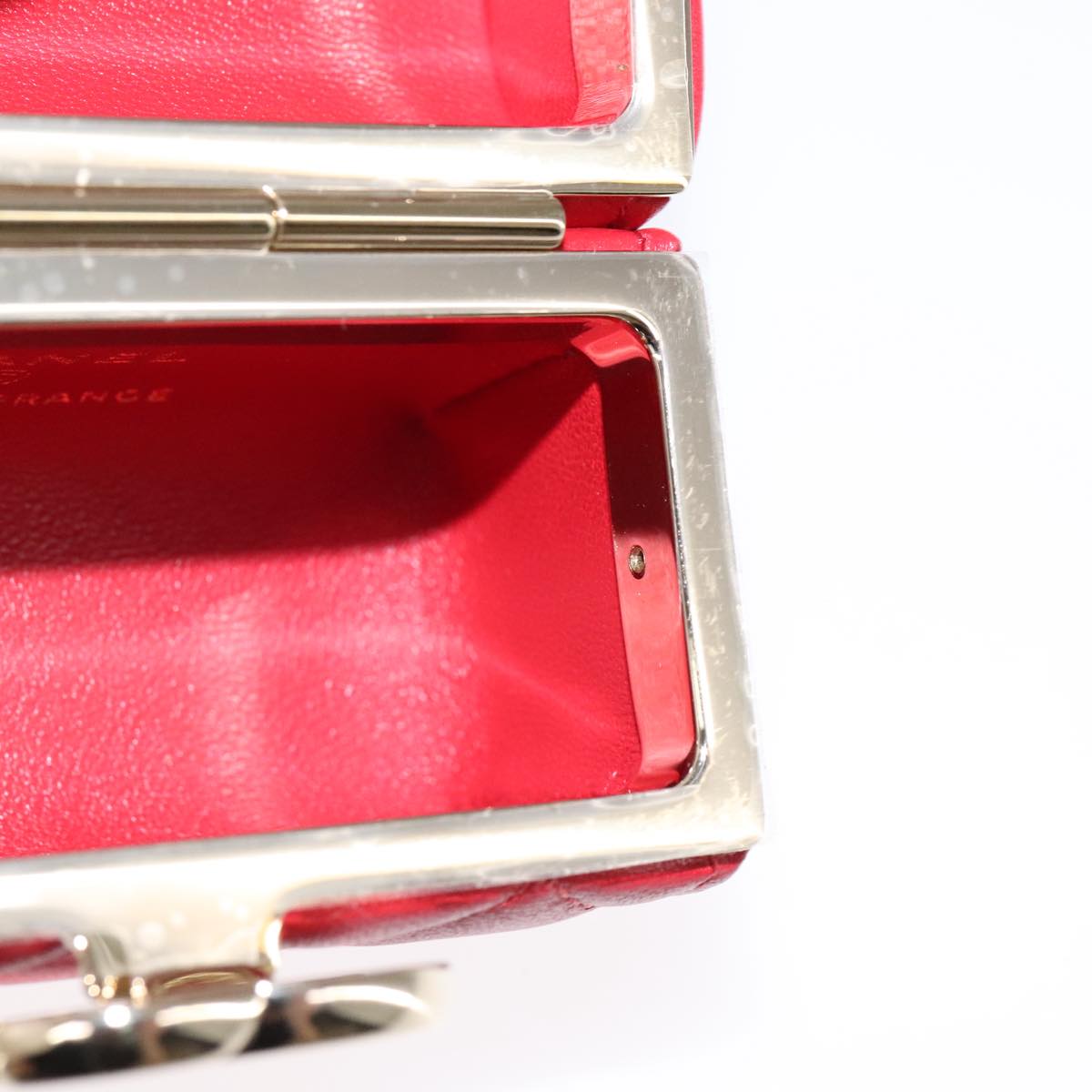 CHANEL Small Box Matelasse Chain Pouch Lamb Skin Red CC 108916A