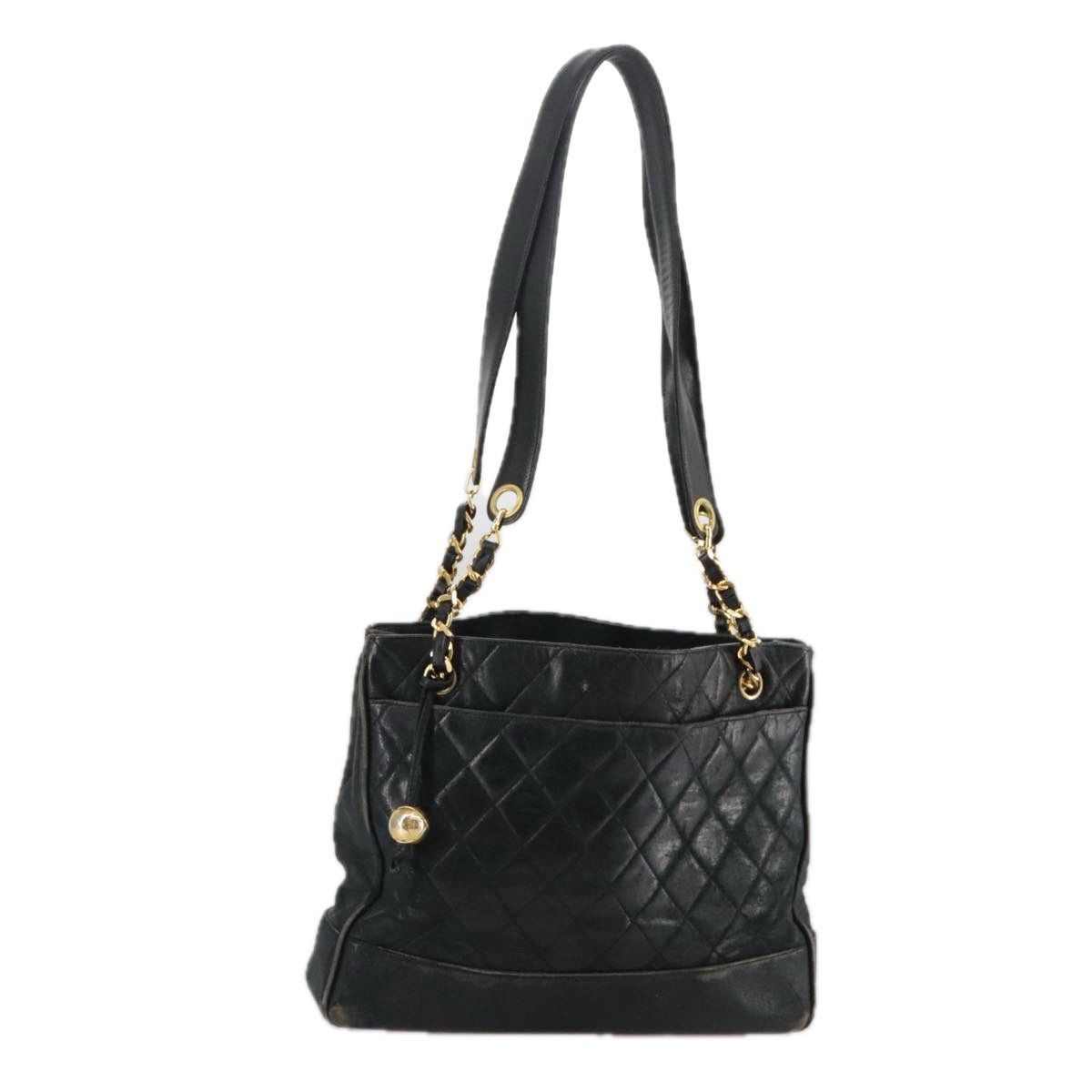 CHANEL Matelasse Chain Shoulder Bag Leather Gold Black CC 108965