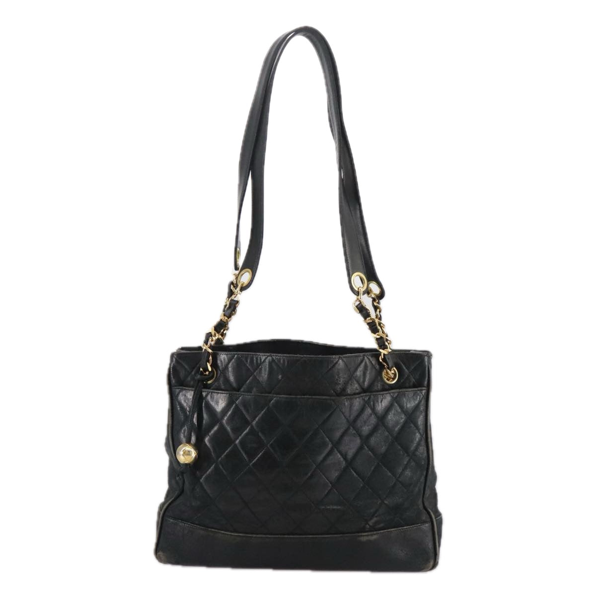 CHANEL Matelasse Chain Shoulder Bag Leather Gold Black CC 108965