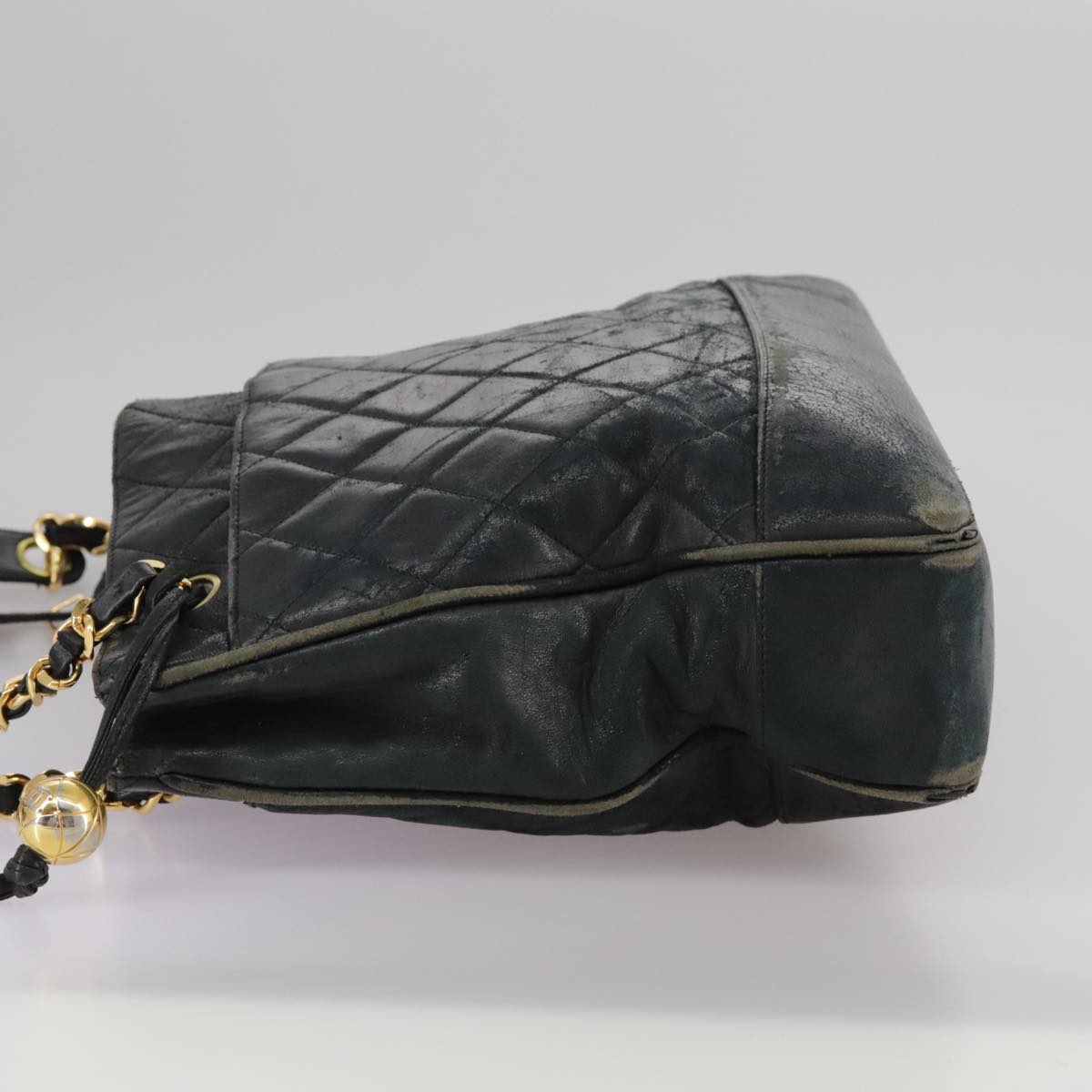 CHANEL Matelasse Chain Shoulder Bag Leather Gold Black CC 108965