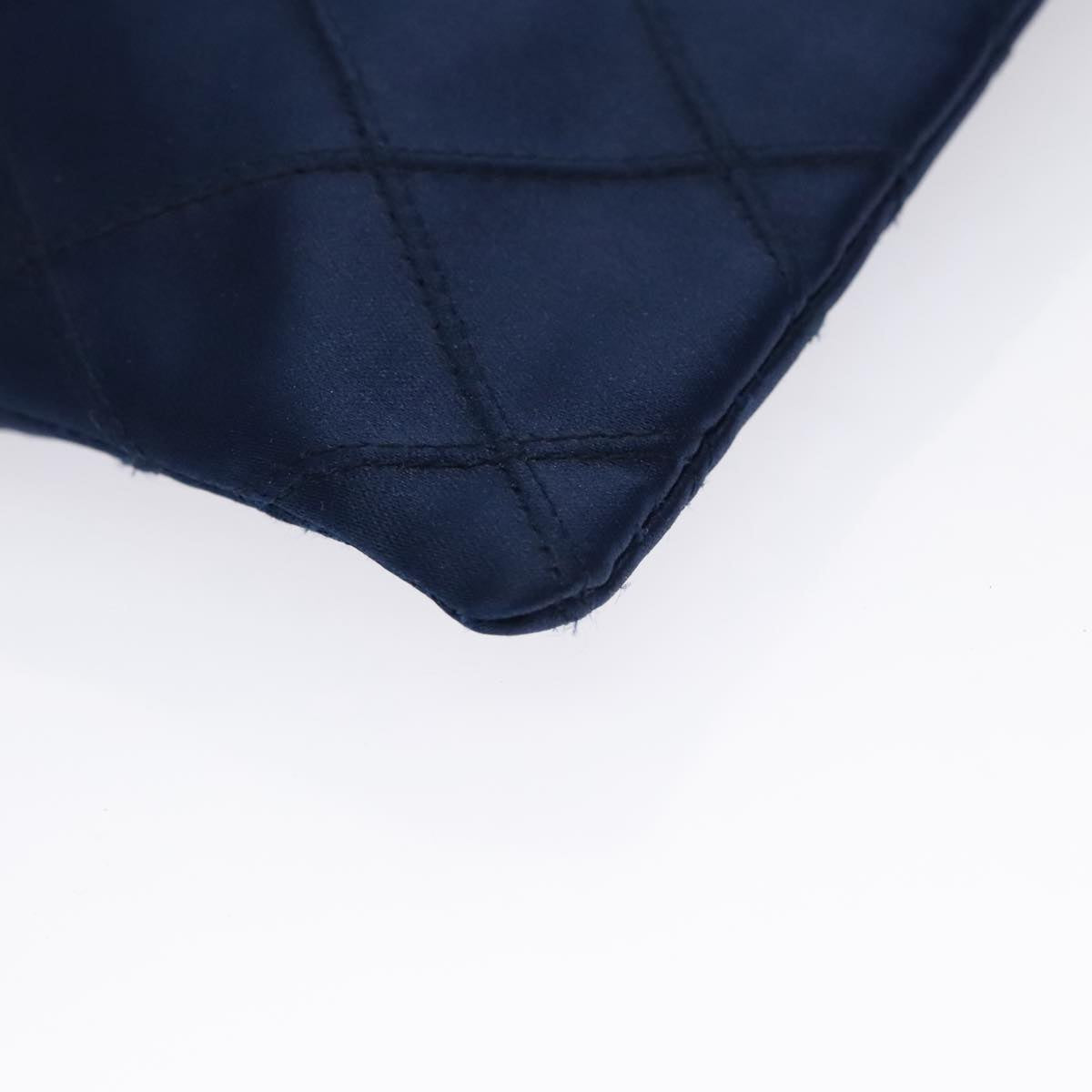 CHANEL Matelasse Hand Bag Satin Blue Gold CC 109061