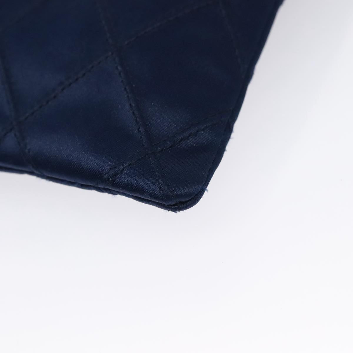 CHANEL Matelasse Hand Bag Satin Blue Gold CC 109061