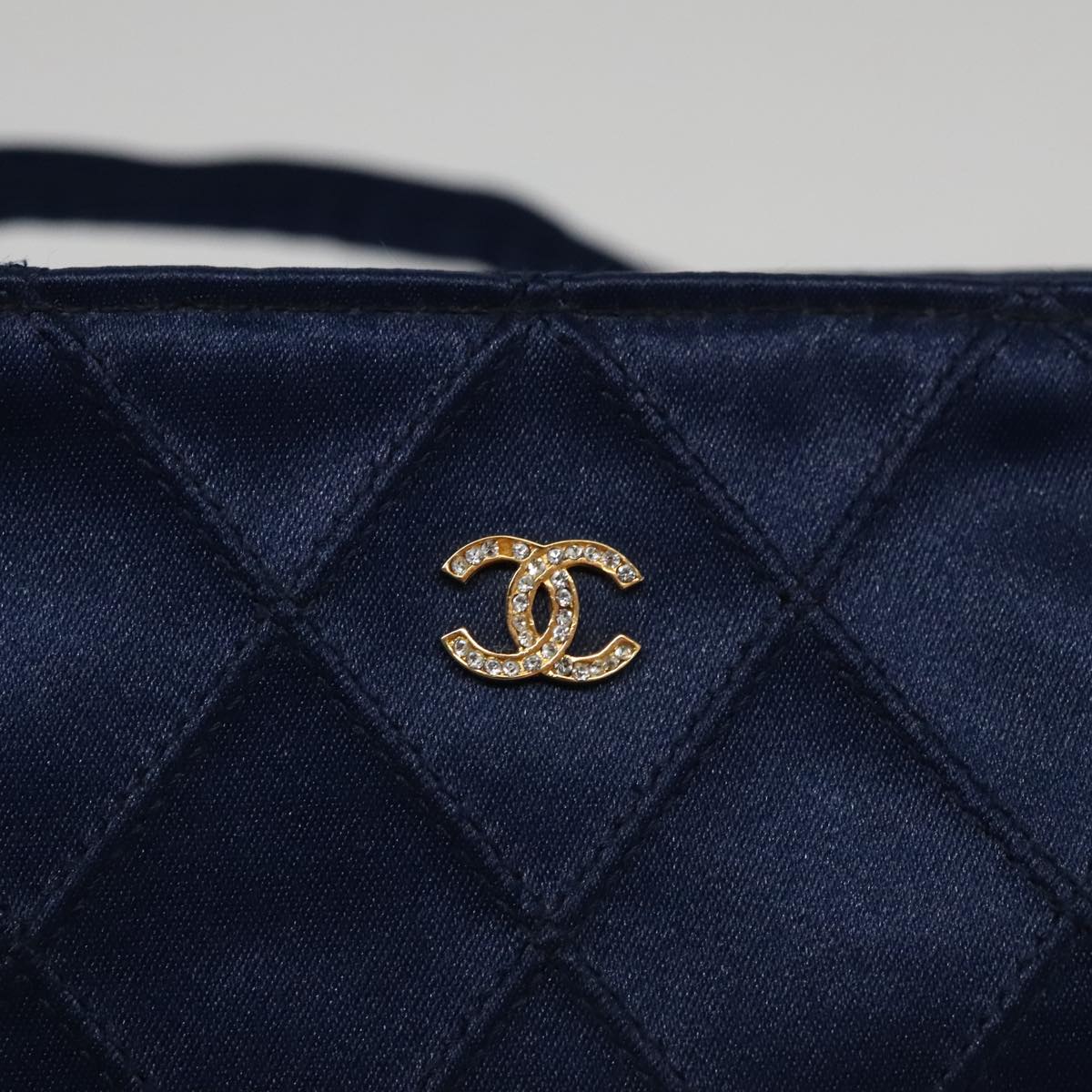 CHANEL Matelasse Hand Bag Satin Blue Gold CC 109061