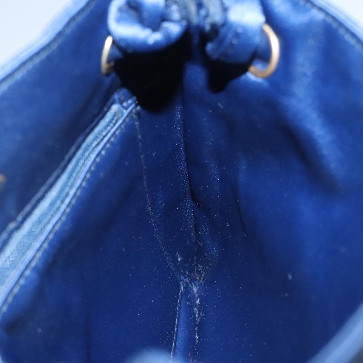 CHANEL Matelasse Hand Bag Satin Blue Gold CC 109061