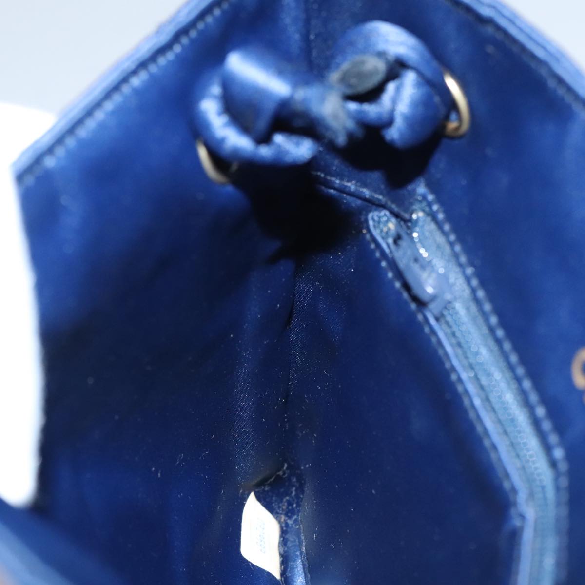 CHANEL Matelasse Hand Bag Satin Blue Gold CC 109061