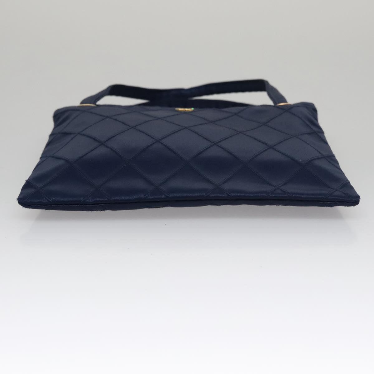CHANEL Matelasse Hand Bag Satin Blue Gold CC 109061