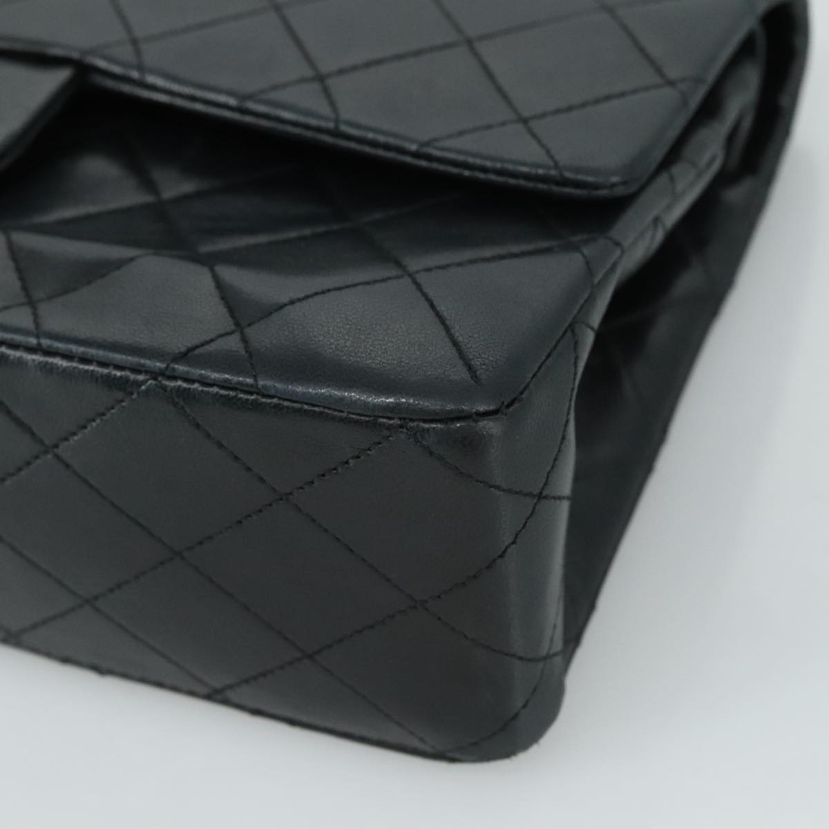 CHANEL Matelasse 25 Double Flap Chain Bag Lamb Skin Black Gold CC 109063A