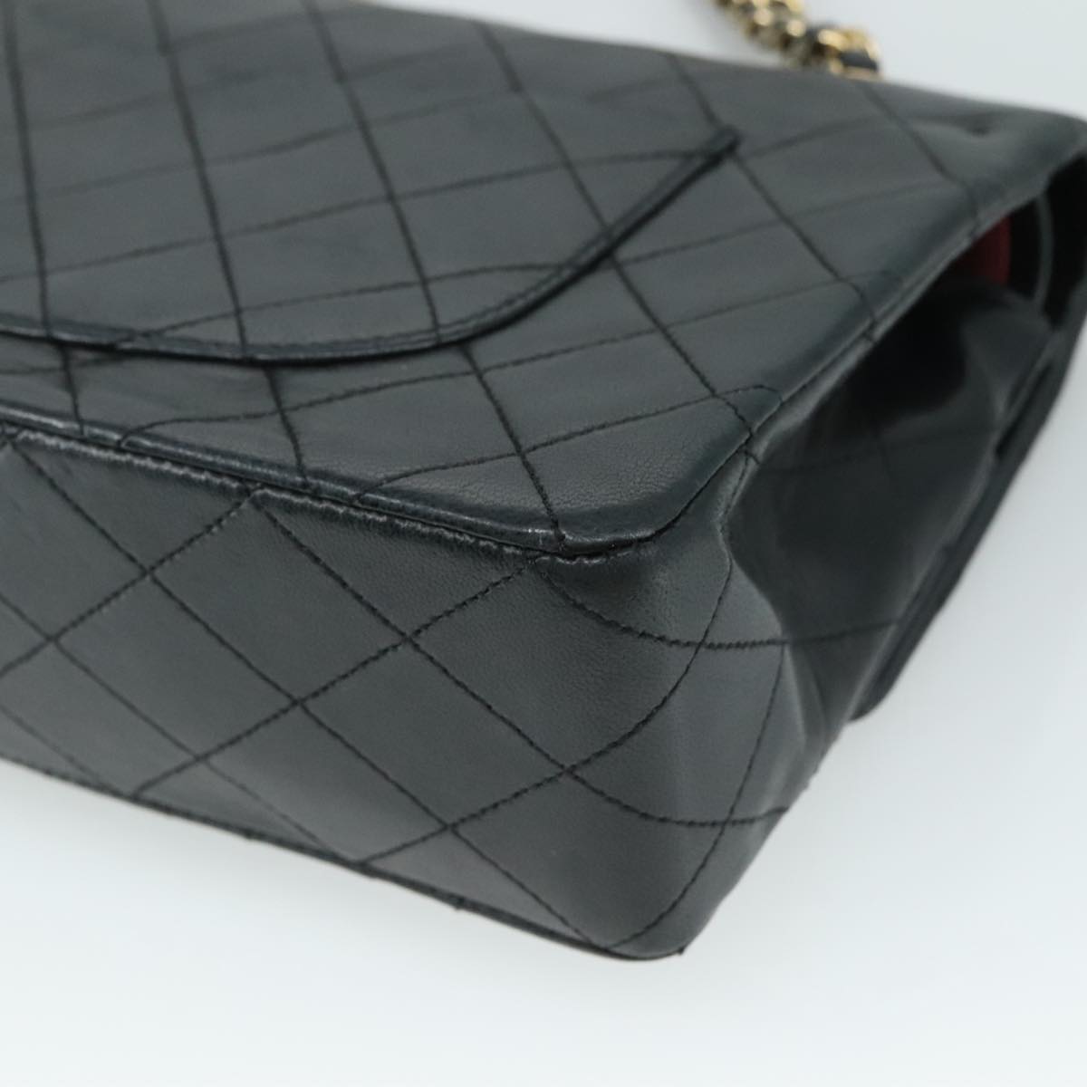 CHANEL Matelasse 25 Double Flap Chain Bag Lamb Skin Black Gold CC 109063A