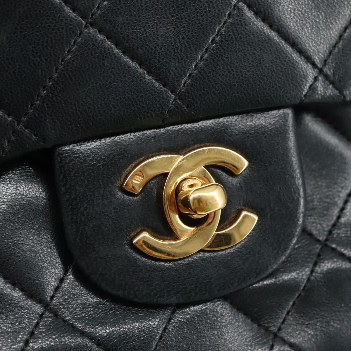 CHANEL Matelasse 25 Double Flap Chain Bag Lamb Skin Black Gold CC 109063A