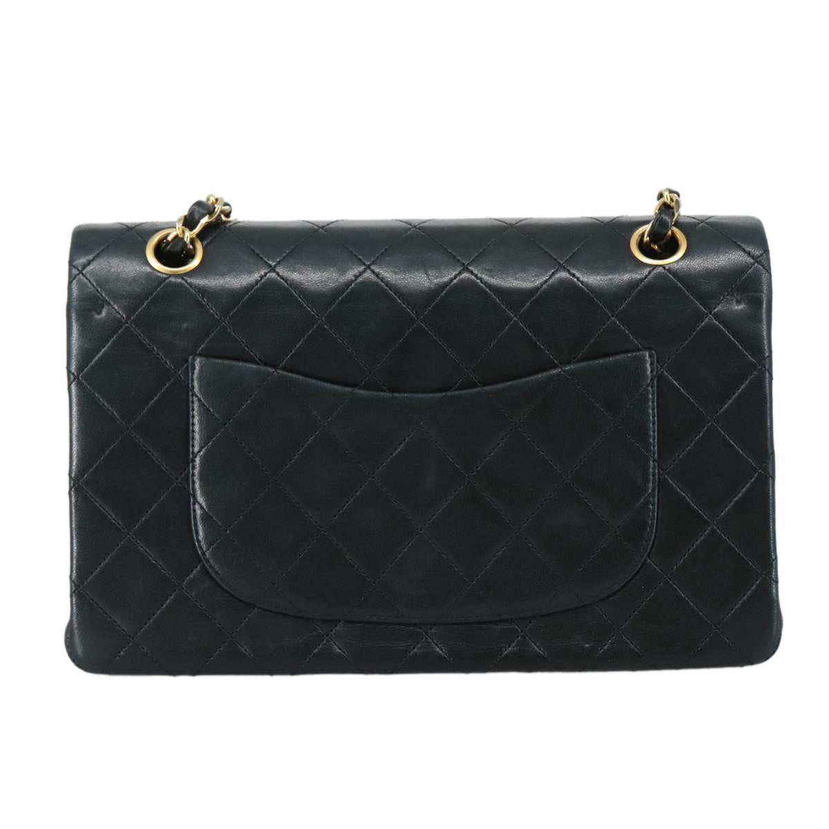 CHANEL Matelasse 25 Double Flap Chain Bag Lamb Skin Black Gold CC 109063A