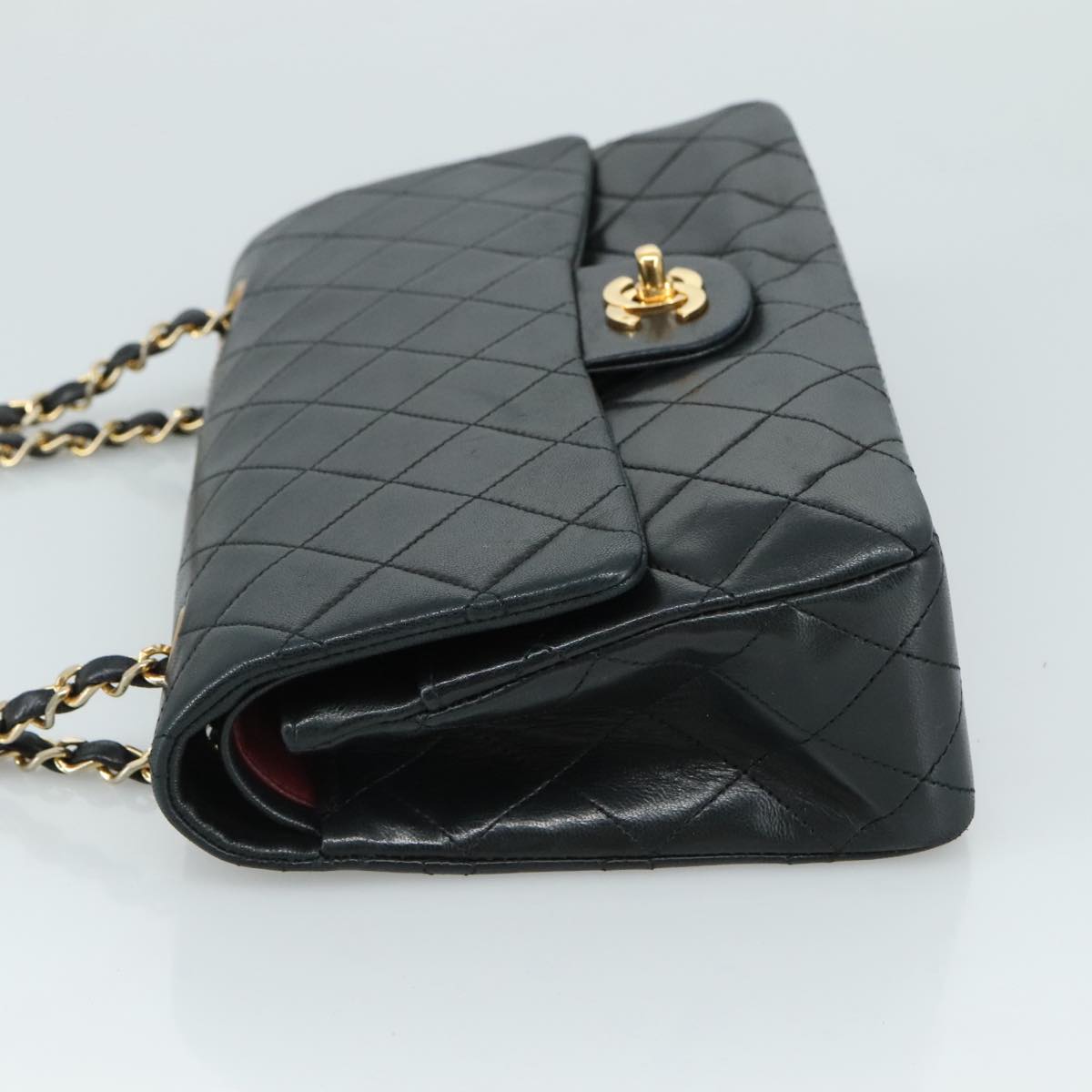 CHANEL Matelasse 25 Double Flap Chain Bag Lamb Skin Black Gold CC 109063A