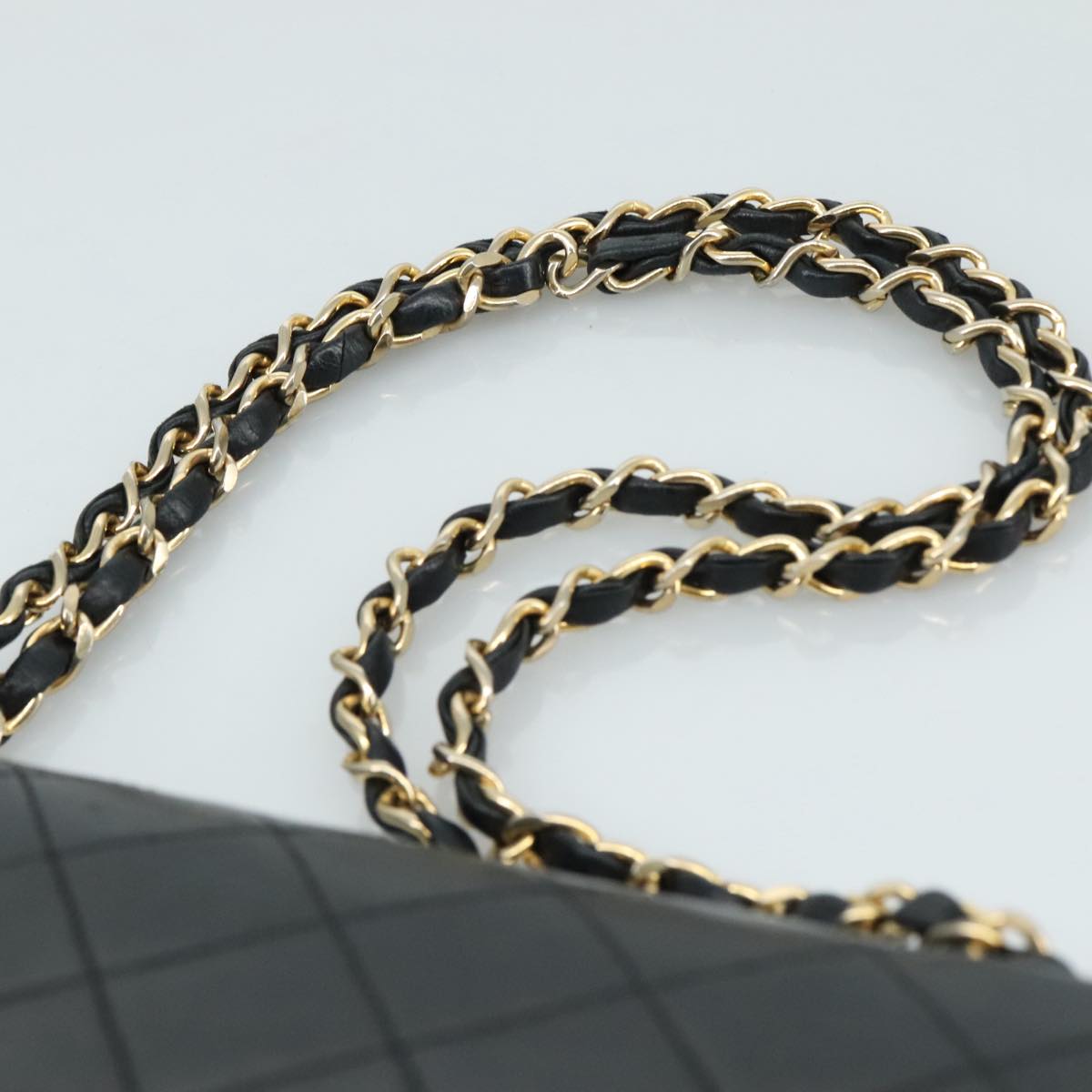 CHANEL Matelasse 25 Double Flap Chain Bag Lamb Skin Black Gold CC 109063A
