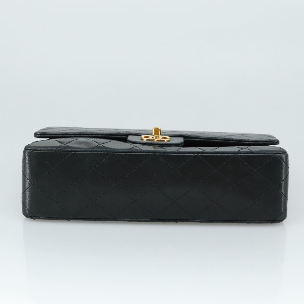 CHANEL Matelasse 25 Double Flap Chain Bag Lamb Skin Black Gold CC 109063A