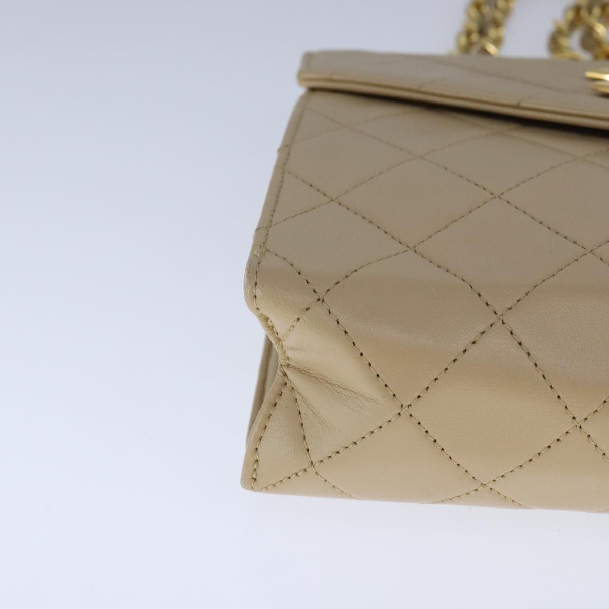 CHANEL Matelasse Big COCO Mark Chain Bag Lamb Skin Beige Gold CC 109065