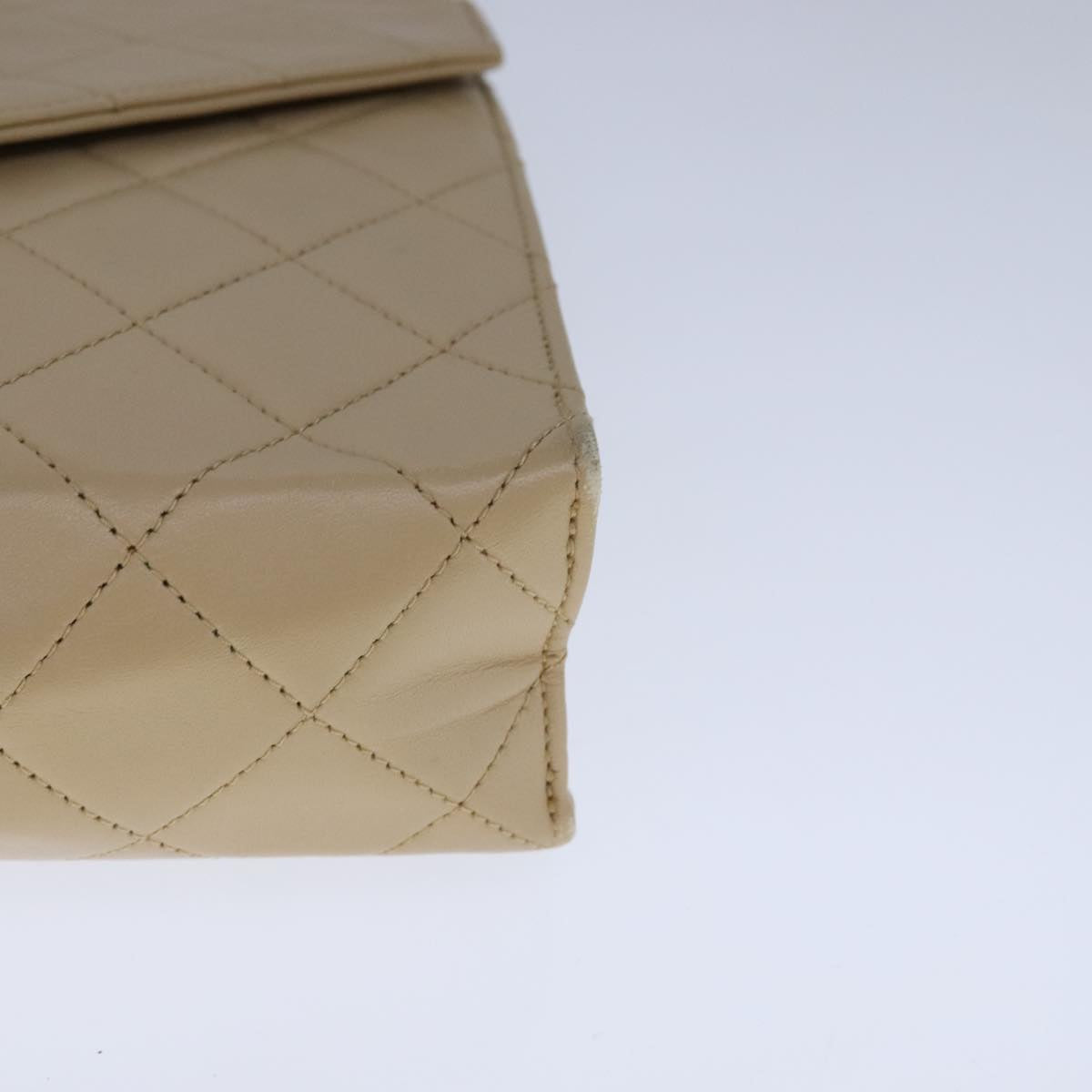 CHANEL Matelasse Big COCO Mark Chain Bag Lamb Skin Beige Gold CC 109065