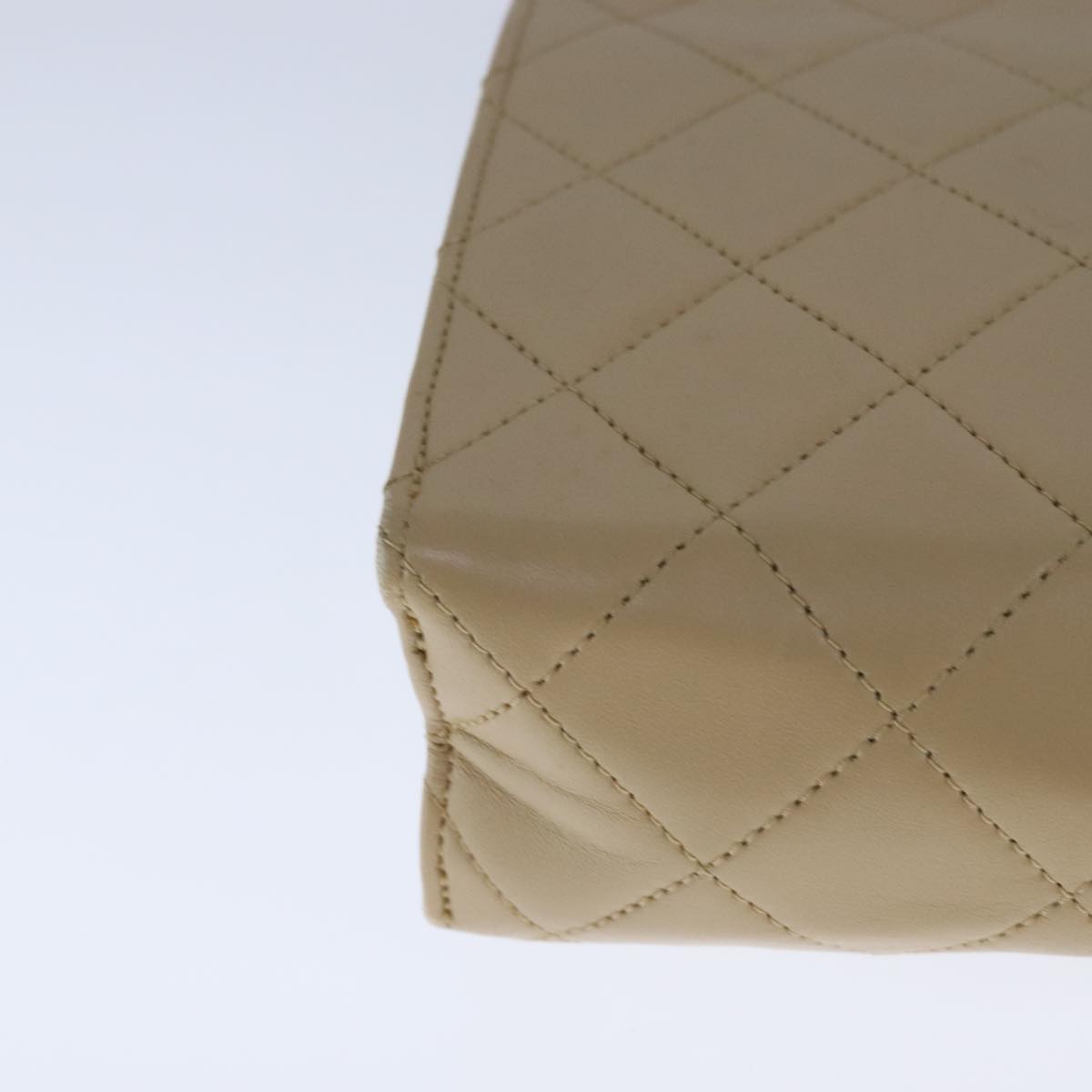 CHANEL Matelasse Big COCO Mark Chain Bag Lamb Skin Beige Gold CC 109065