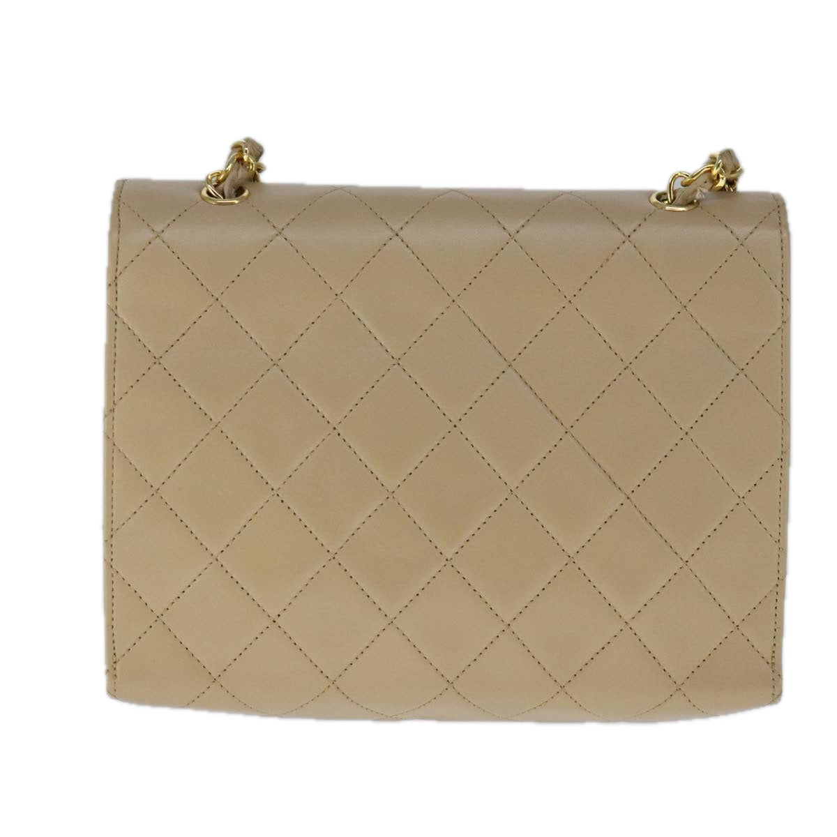 CHANEL Matelasse Big COCO Mark Chain Bag Lamb Skin Beige Gold CC 109065