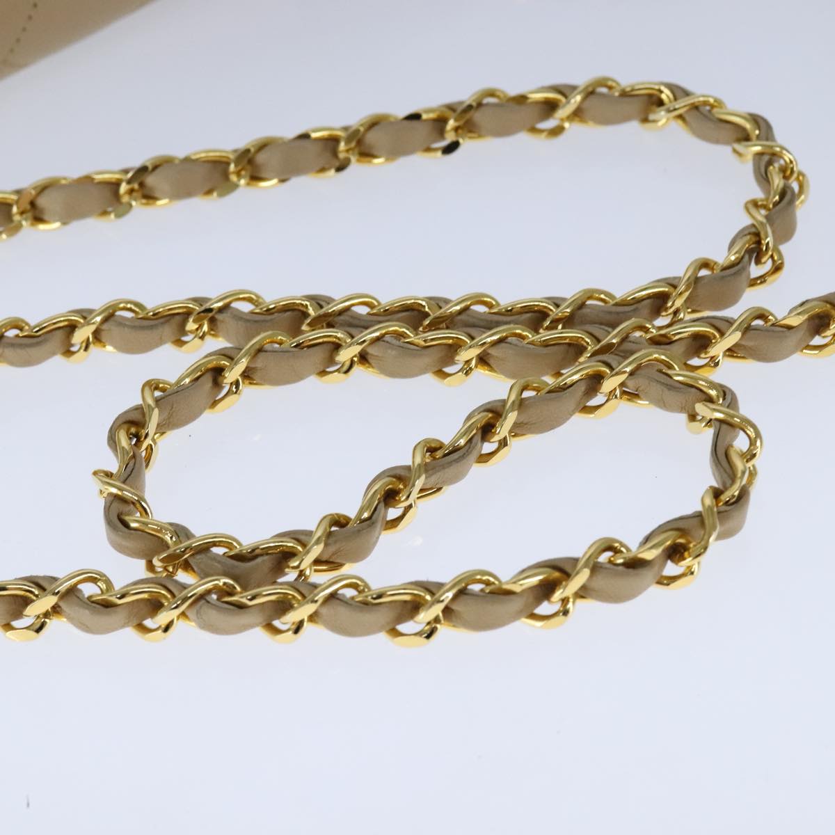 CHANEL Matelasse Big COCO Mark Chain Bag Lamb Skin Beige Gold CC 109065