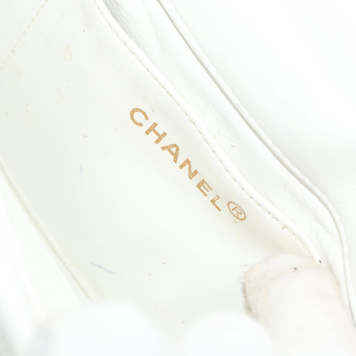 CHANEL Mademoiselle Double Flap Chain Bag Lamb Skin White Gold CC 109066