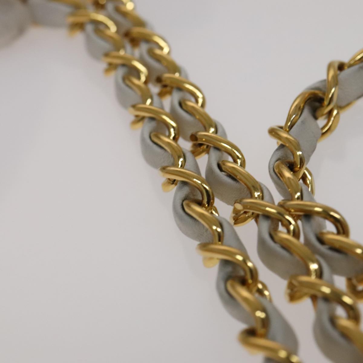 CHANEL Mademoiselle Double Flap Chain Bag Lamb Skin White Gold CC 109066
