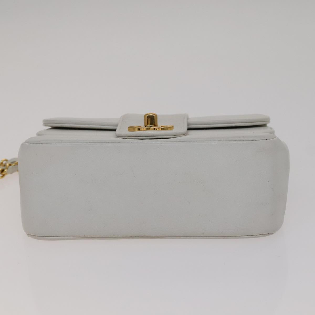 CHANEL Mademoiselle Double Flap Chain Bag Lamb Skin White Gold CC 109066