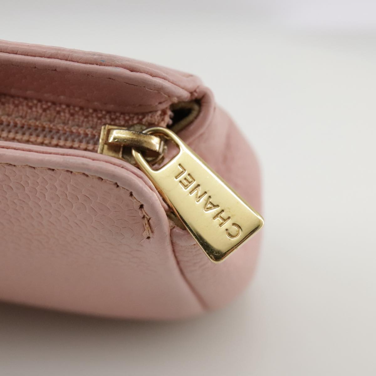 CHANEL COCO Mark Pouch Caviar Skin Pink Gold CC 109423