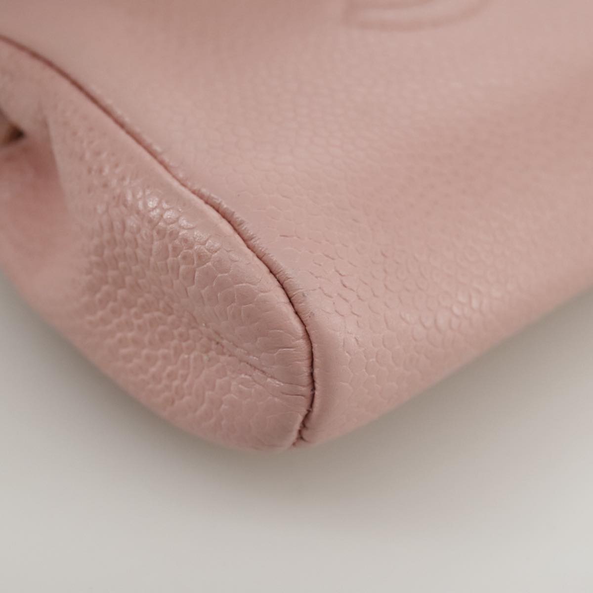 CHANEL COCO Mark Pouch Caviar Skin Pink Gold CC 109423