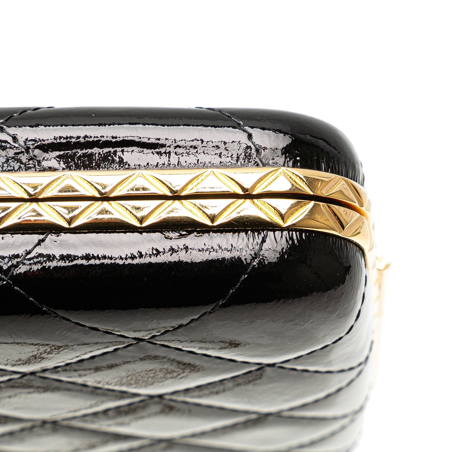 Black Chanel Large Glazed Goatskin Box With Chain Crossbody Bag