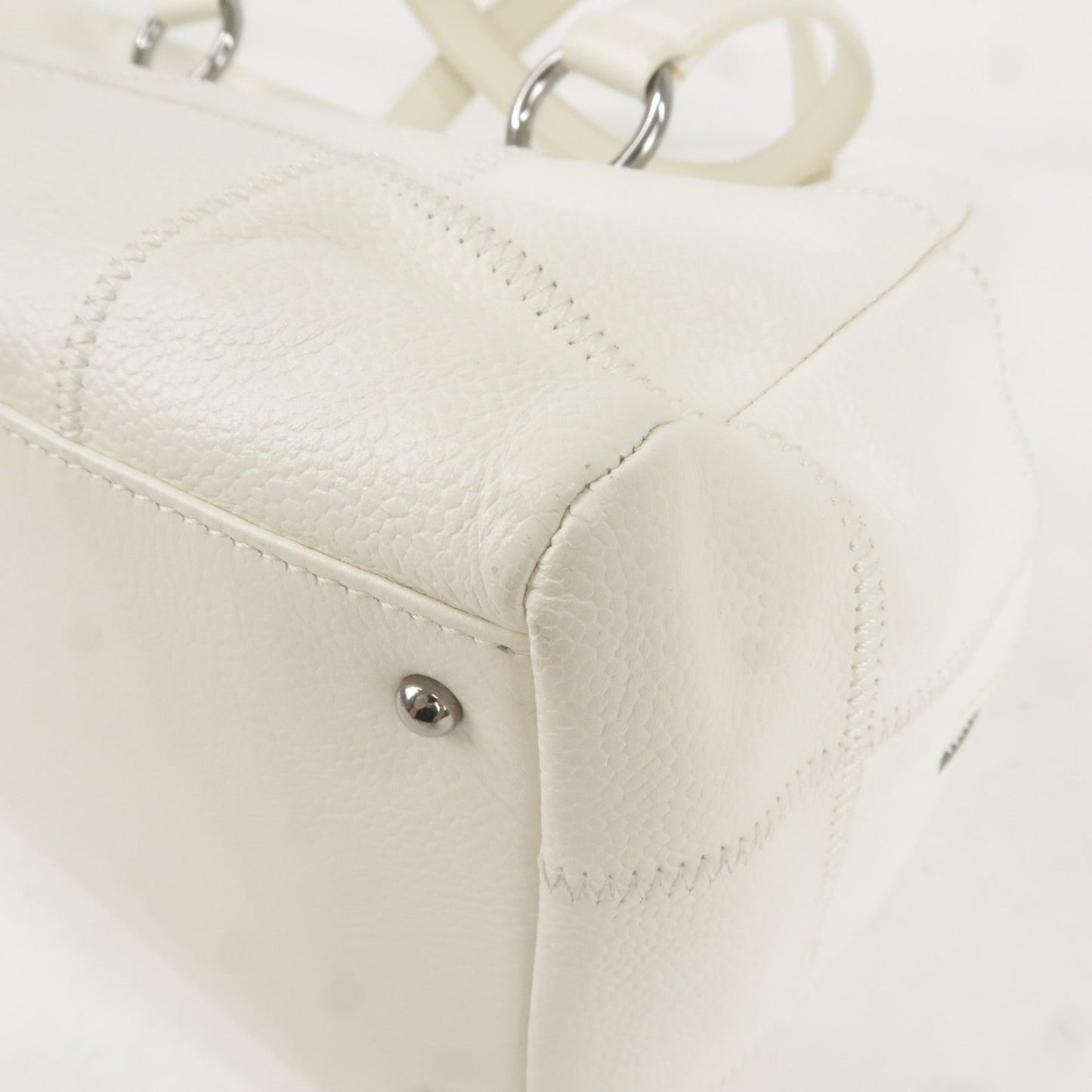 CHANEL Chocolate Bar Caviar Skin Mini Boston Bag White A26135