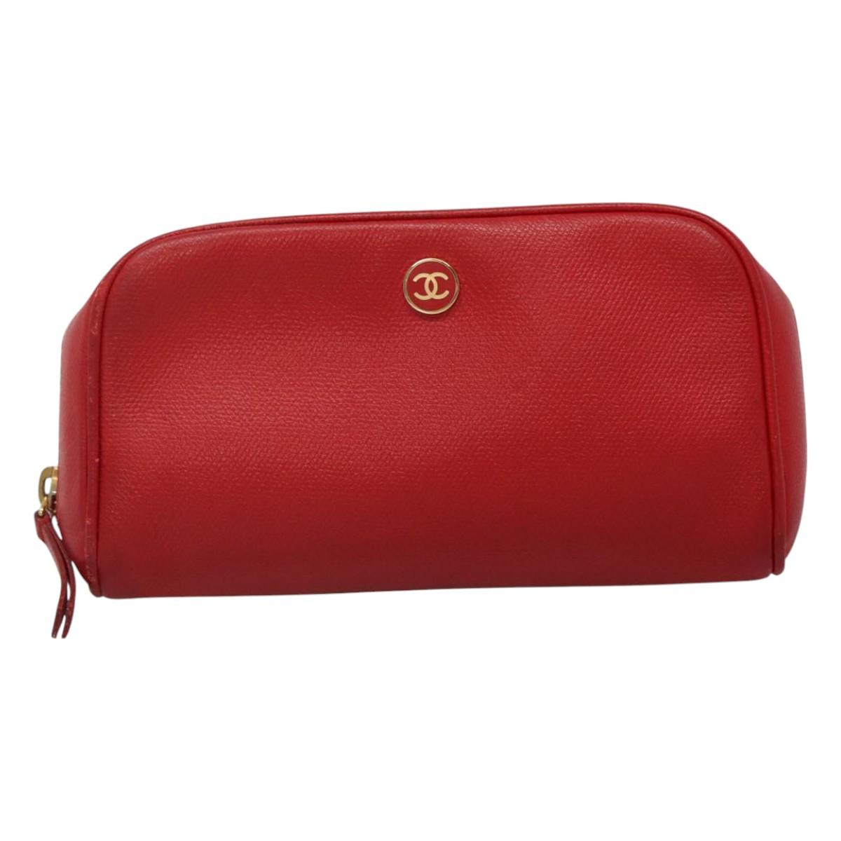 CHANEL Pouch Leather Red CC 110050