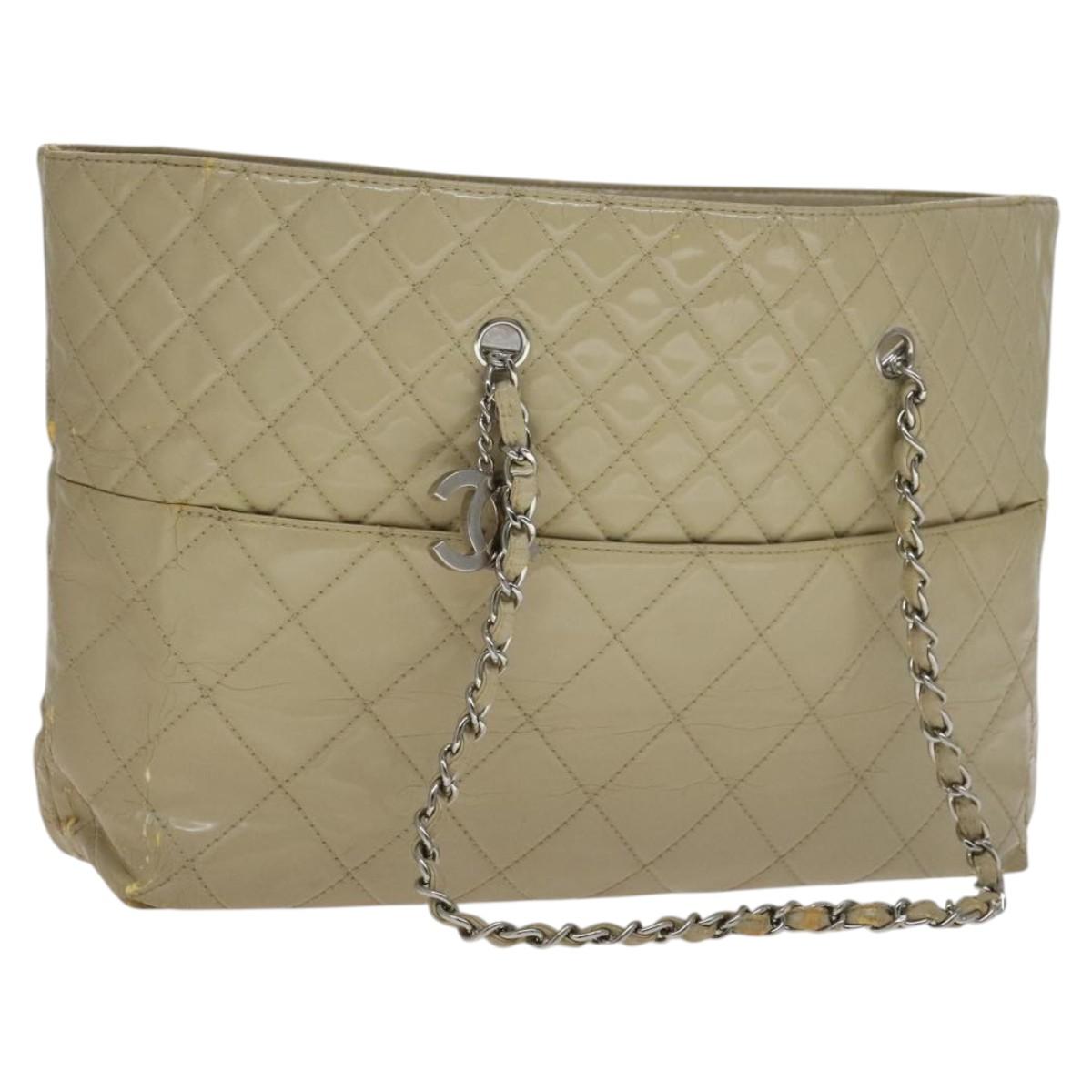 CHANEL Matelasse Chain COCO Mark Tote Bag Enamel Beige CC 110216