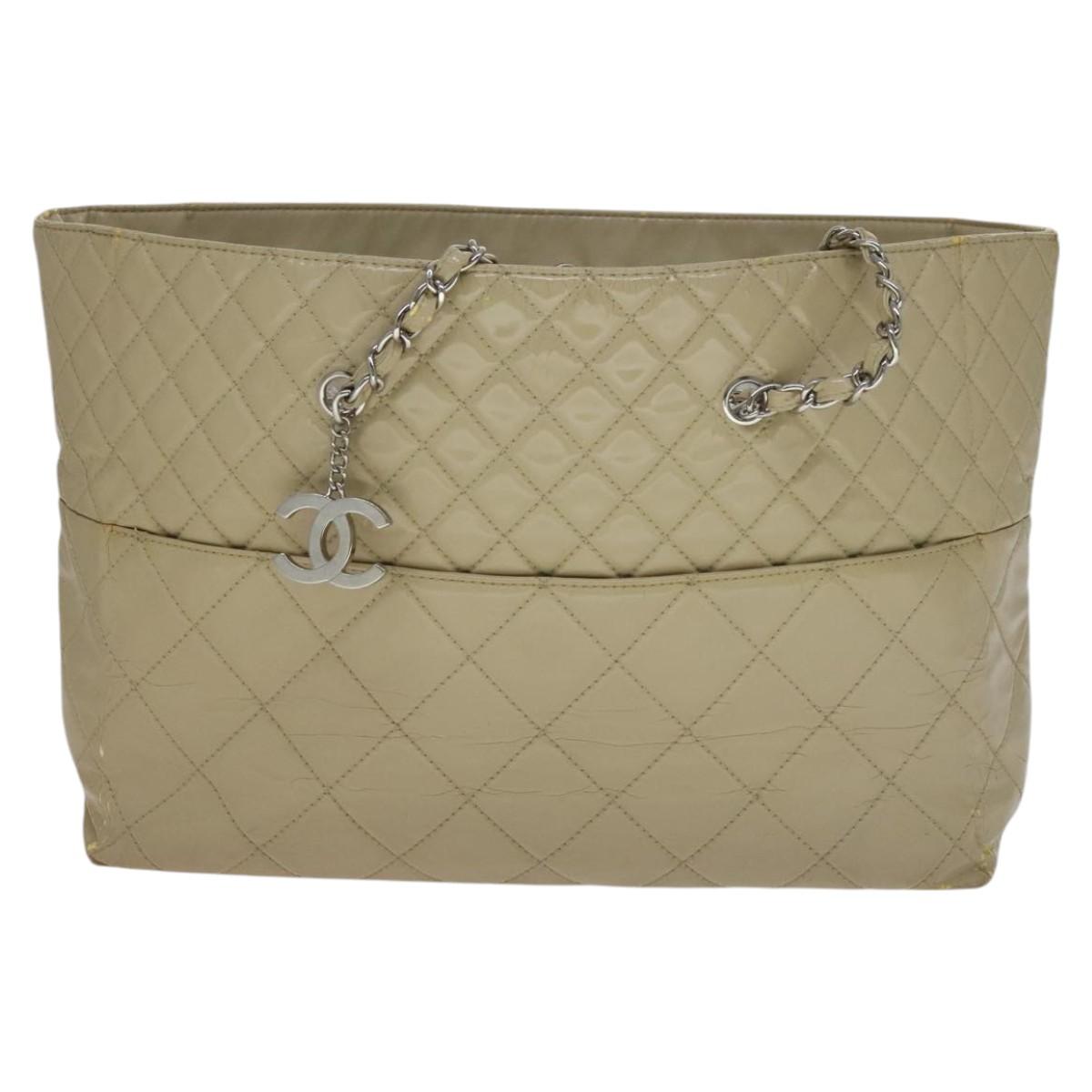 CHANEL Matelasse Chain COCO Mark Tote Bag Enamel Beige CC 110216