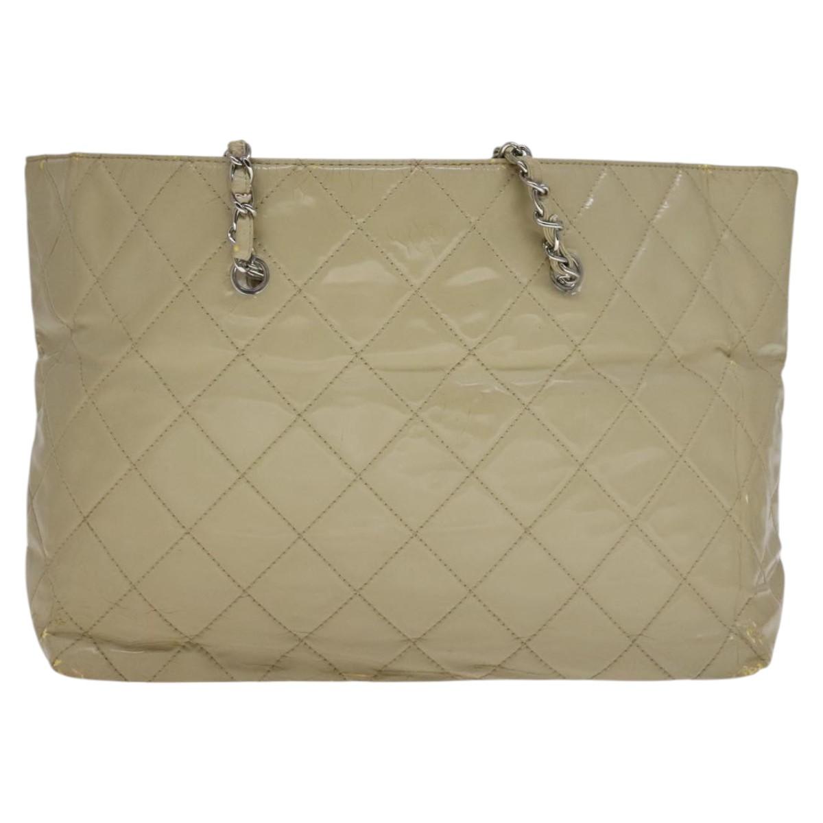 CHANEL Matelasse Chain COCO Mark Tote Bag Enamel Beige CC 110216