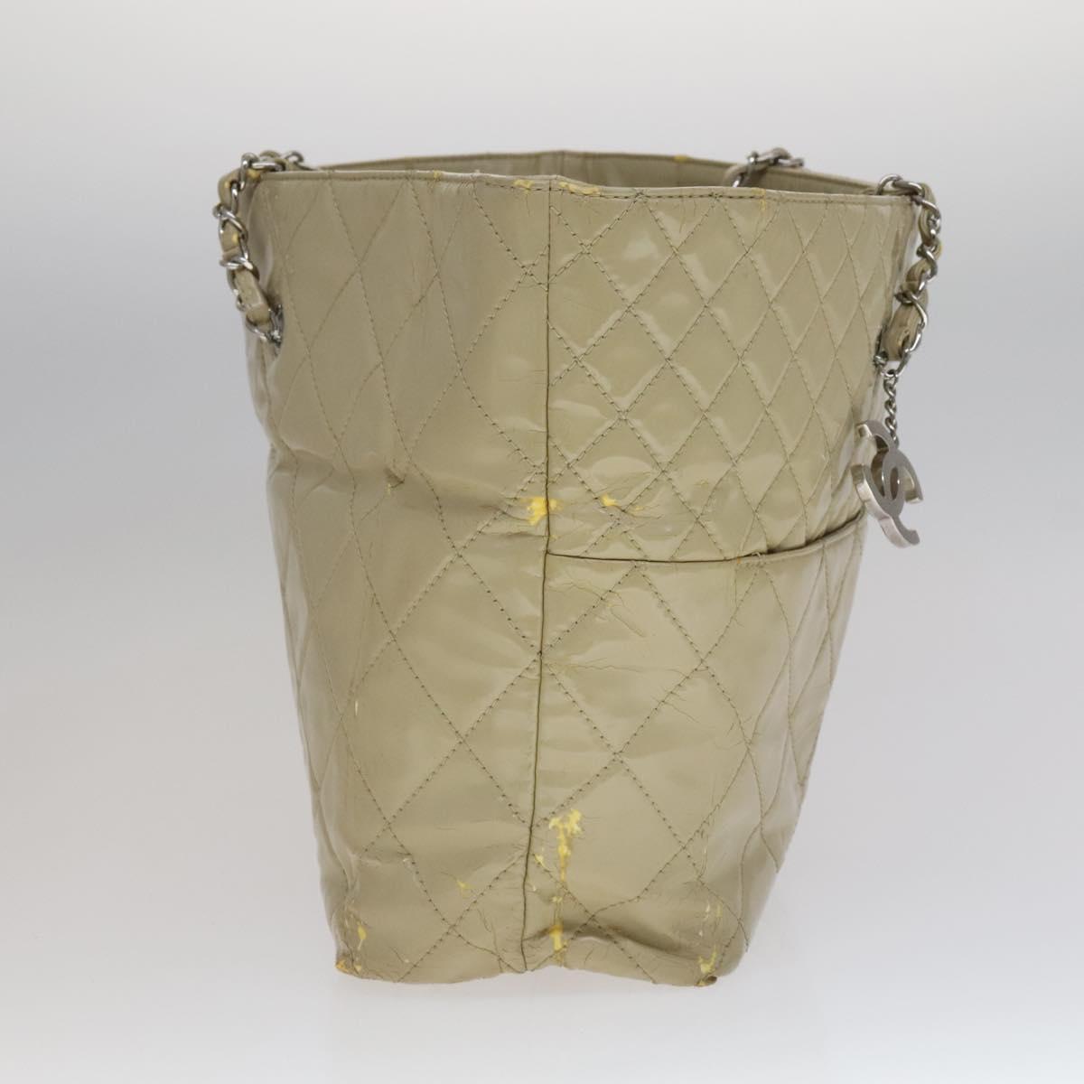 CHANEL Matelasse Chain COCO Mark Tote Bag Enamel Beige CC 110216
