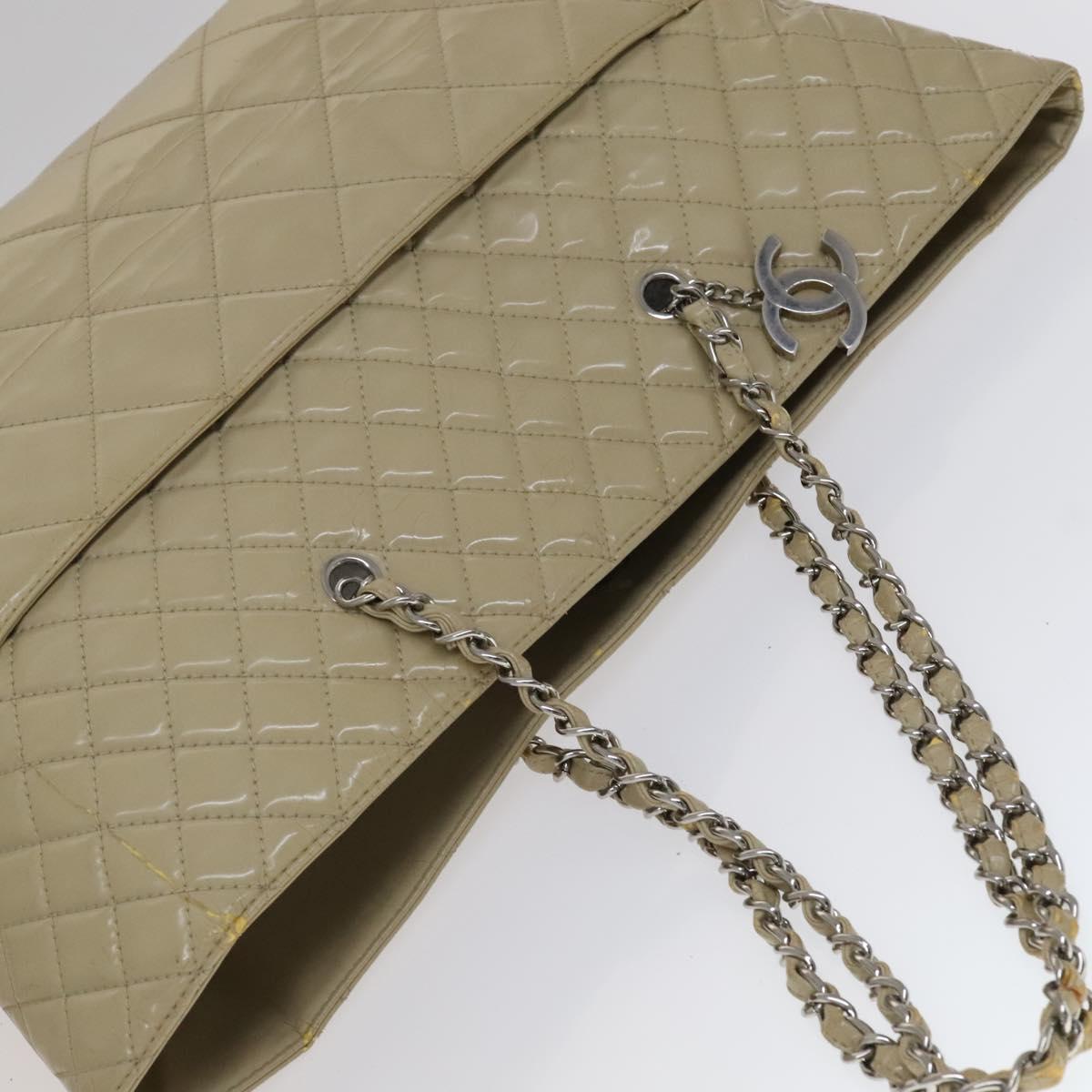 CHANEL Matelasse Chain COCO Mark Tote Bag Enamel Beige CC 110216