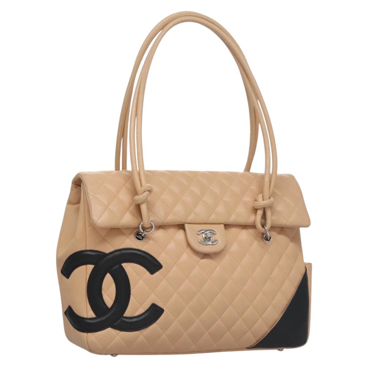 CHANEL Matelasse Cambon Line Shoulder Bag Leather Beige Silver CC 110229A