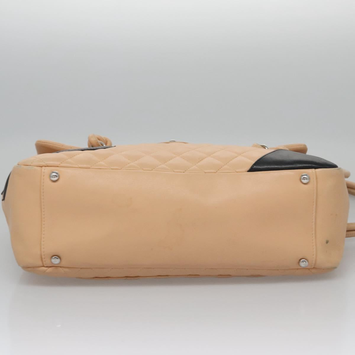 CHANEL Matelasse Cambon Line Shoulder Bag Leather Beige Silver CC 110229A