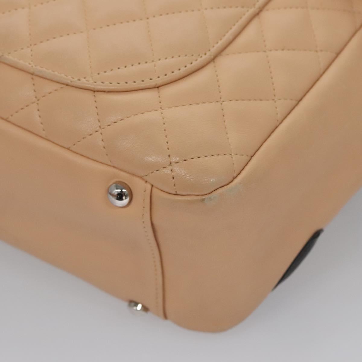 CHANEL Matelasse Cambon Line Shoulder Bag Leather Beige Silver CC 110229A