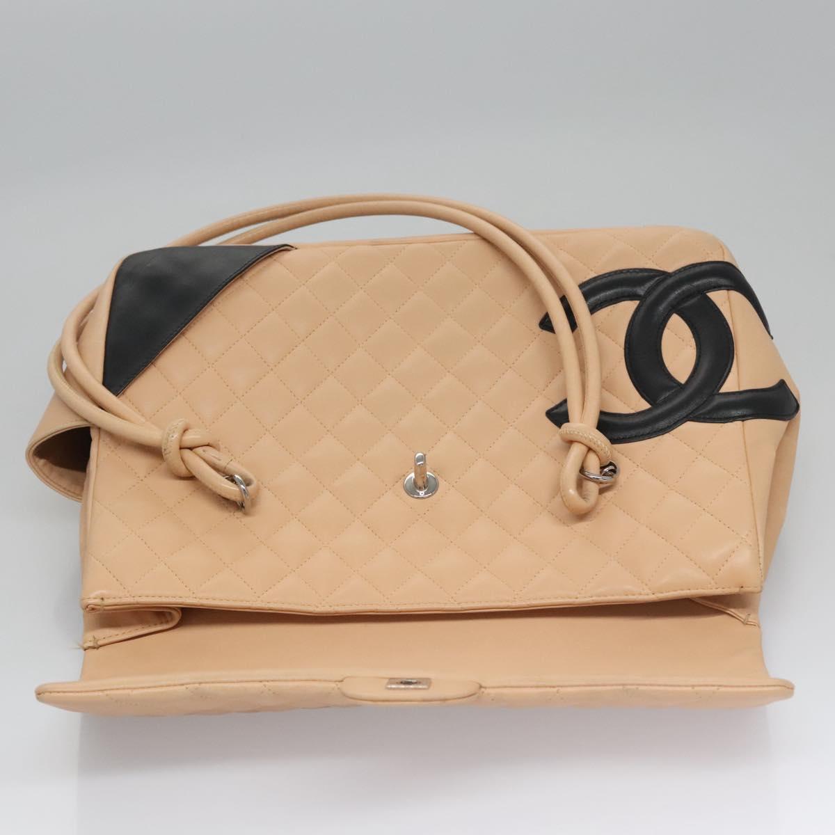 CHANEL Matelasse Cambon Line Shoulder Bag Leather Beige Silver CC 110229A