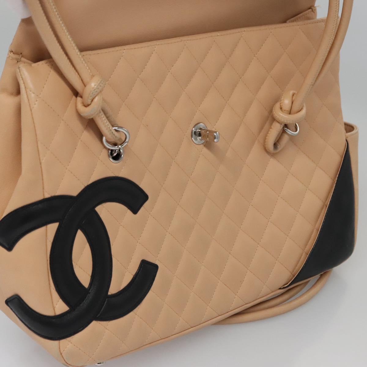 CHANEL Matelasse Cambon Line Shoulder Bag Leather Beige Silver CC 110229A