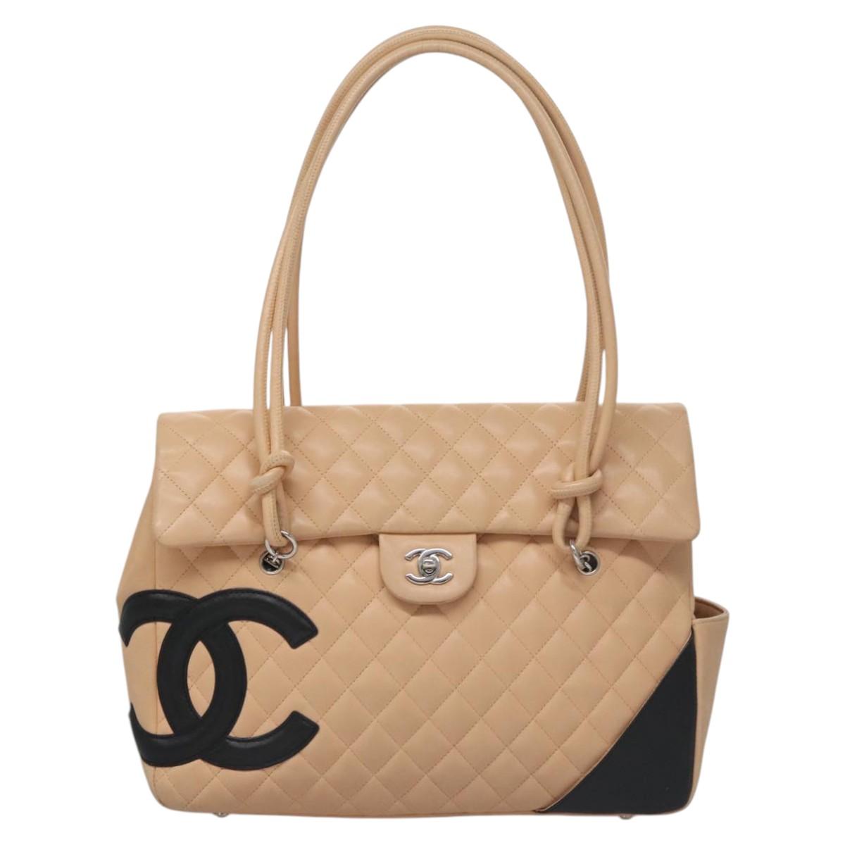 CHANEL Matelasse Cambon Line Shoulder Bag Leather Beige Silver CC 110229A