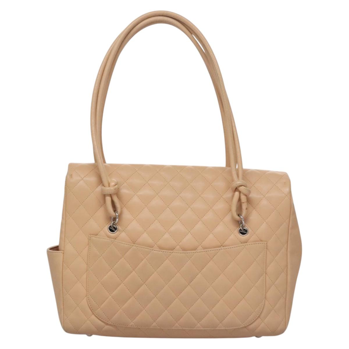 CHANEL Matelasse Cambon Line Shoulder Bag Leather Beige Silver CC 110229A