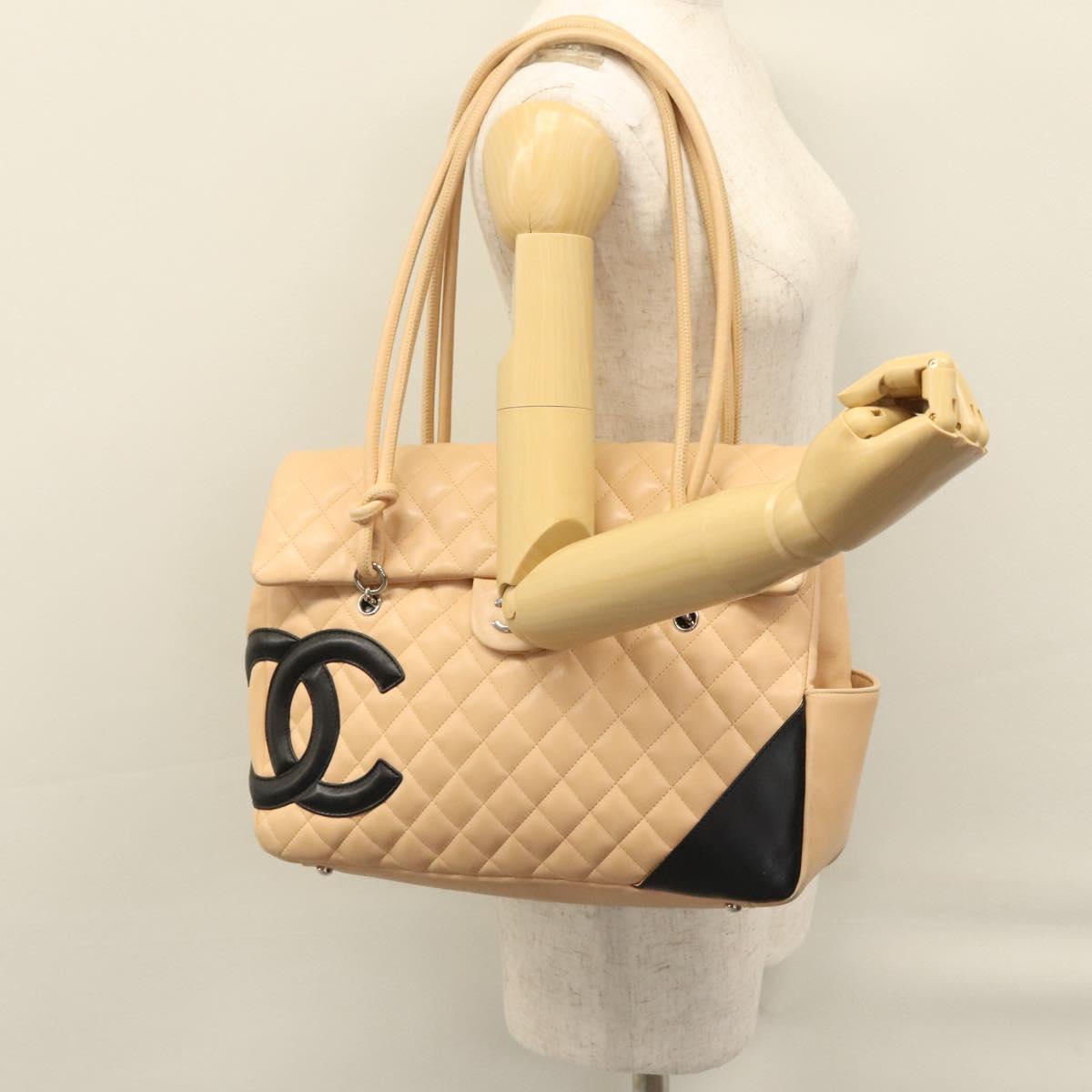 CHANEL Matelasse Cambon Line Shoulder Bag Leather Beige Silver CC 110229A