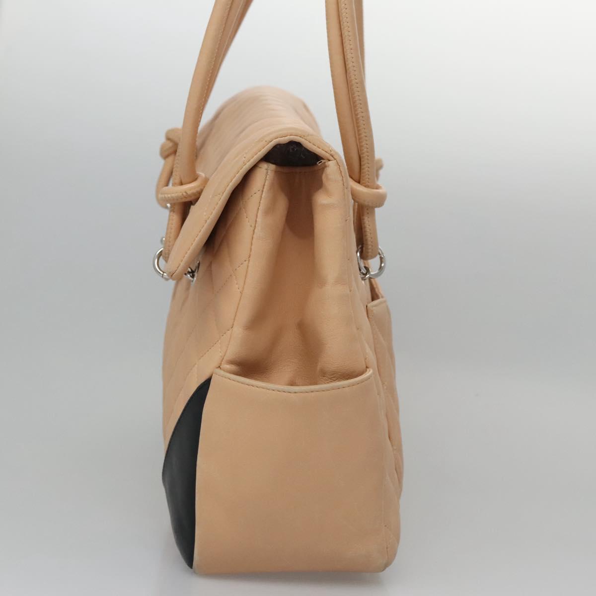 CHANEL Matelasse Cambon Line Shoulder Bag Leather Beige Silver CC 110229A