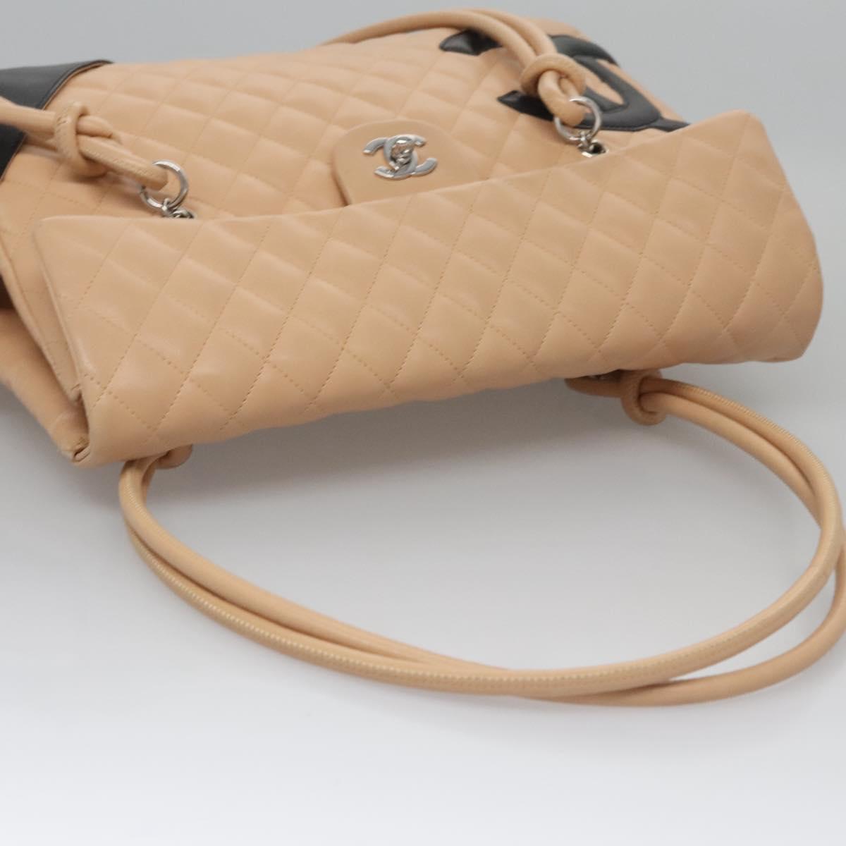 CHANEL Matelasse Cambon Line Shoulder Bag Leather Beige Silver CC 110229A