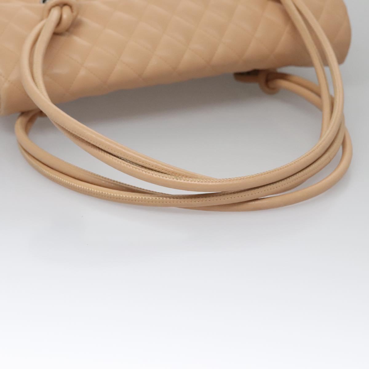 CHANEL Matelasse Cambon Line Shoulder Bag Leather Beige Silver CC 110229A